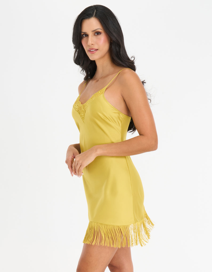 Fringed Satin Short Dress and Robe Set