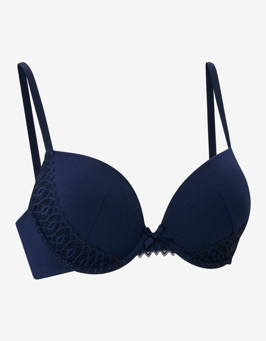 Cotton And Lace Plunge Bra