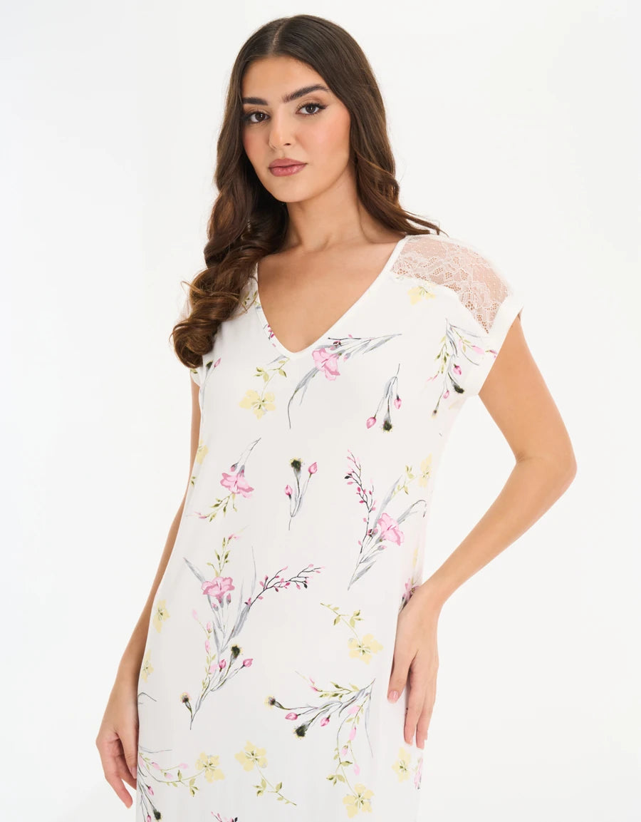 2-Pack Lace-Trim Floral Print Nightdresses