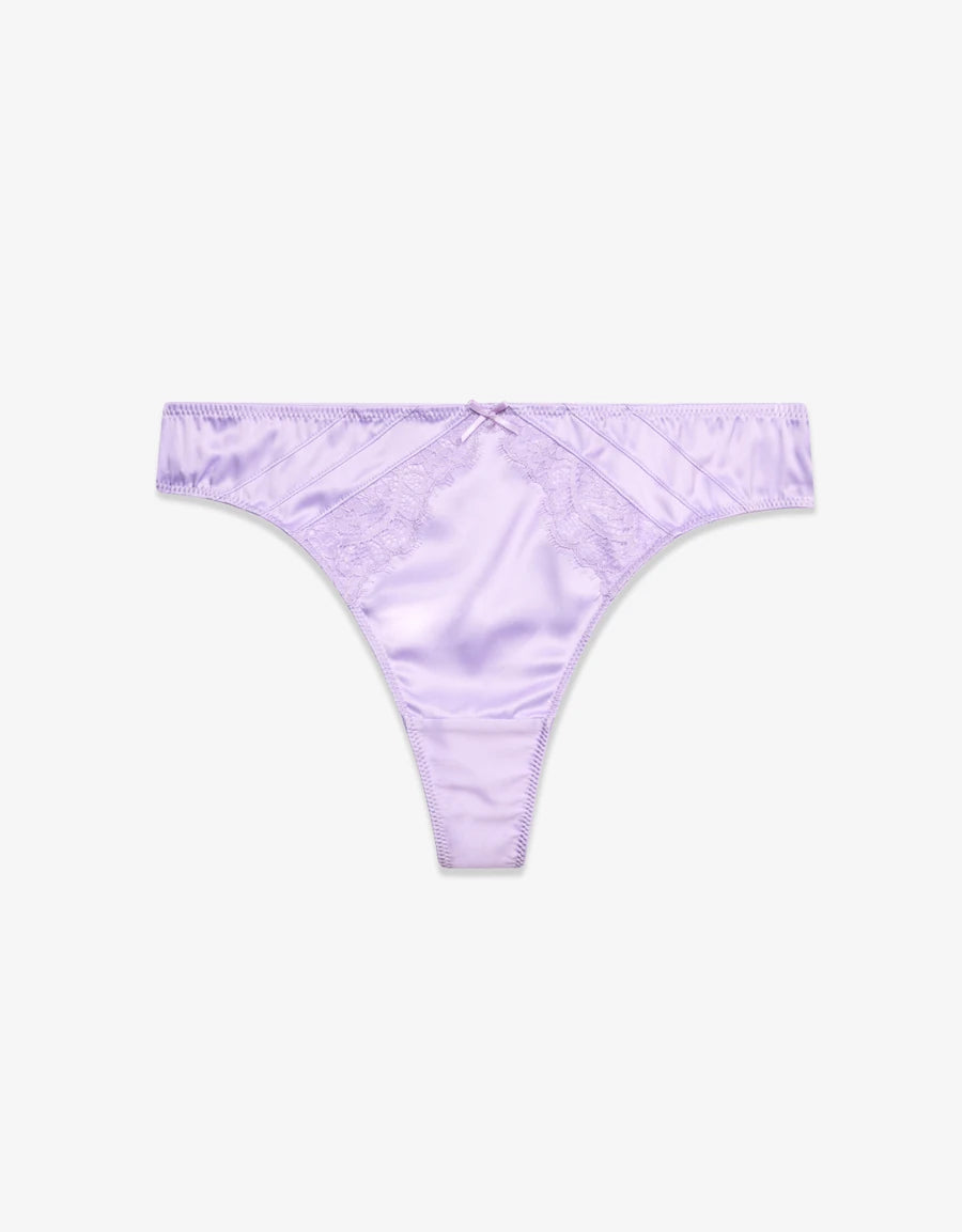Lace-Trim Satin Thong Panty