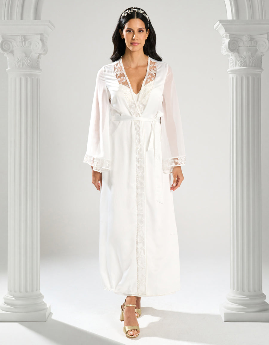 Embroidered Satin Bridal Long Robe