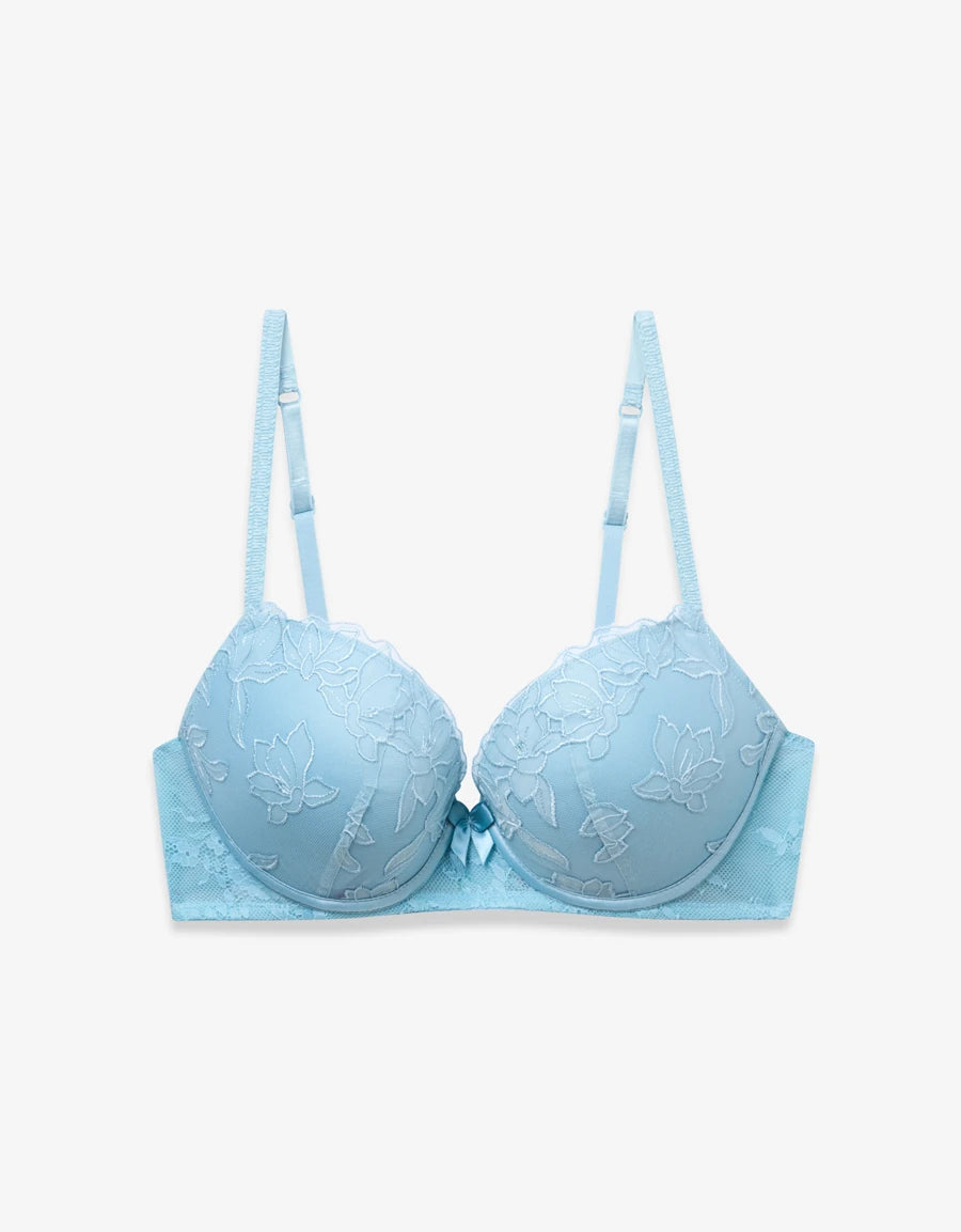 Embroidered Lace Push-Up Plunge Bra