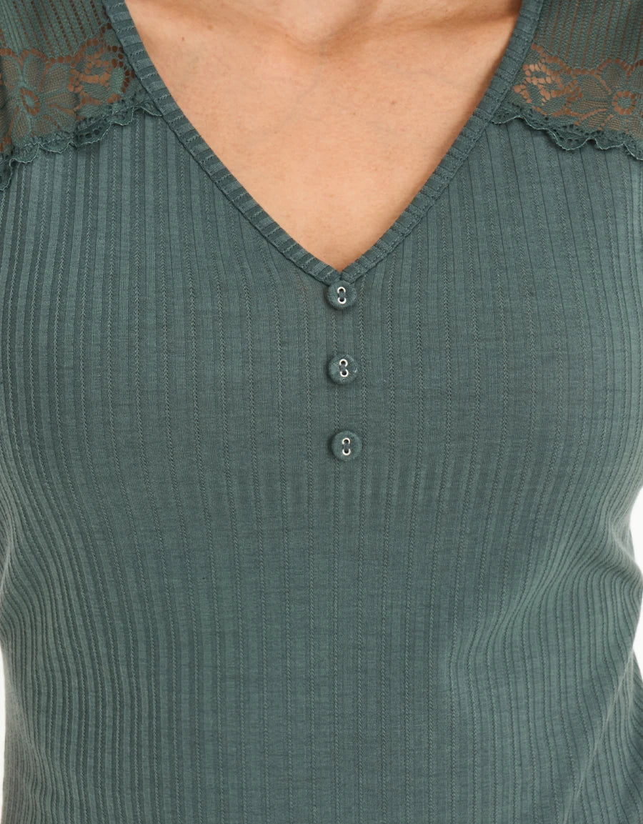 Lace-Trim Pointelle Long Nightdress
