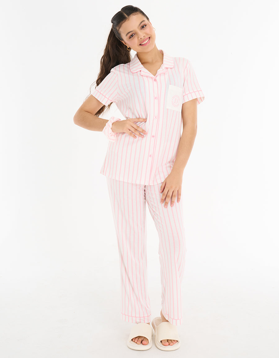 Striped Short Sleeve Pajama Set