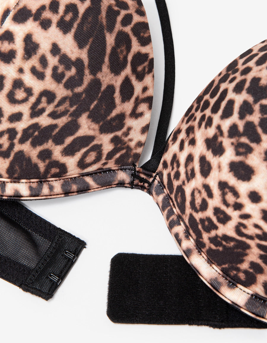 Leopard Print Double Push Up Plunge Bra 
