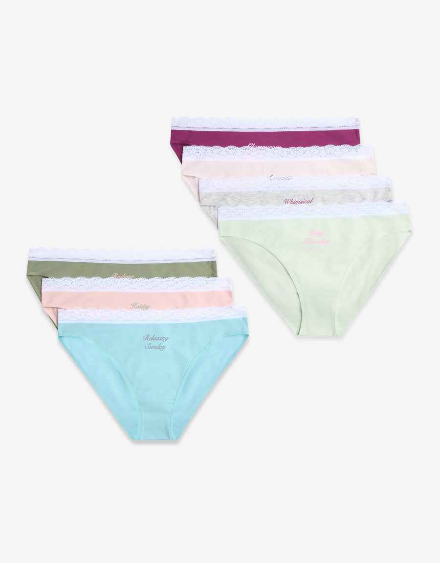 7-Pack Lace-Trim Cotton Bikini Panties