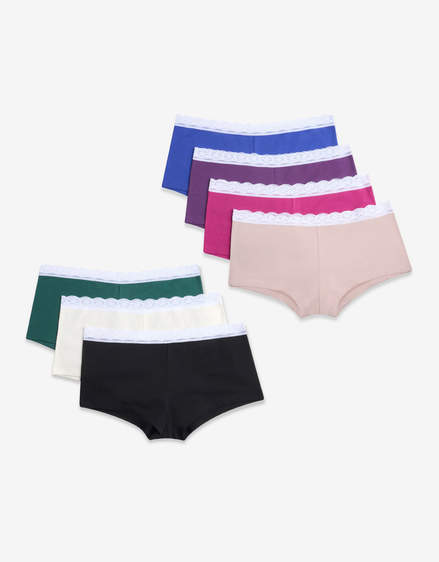 7-Pack Lace-Trim Cotton Hipster Panties