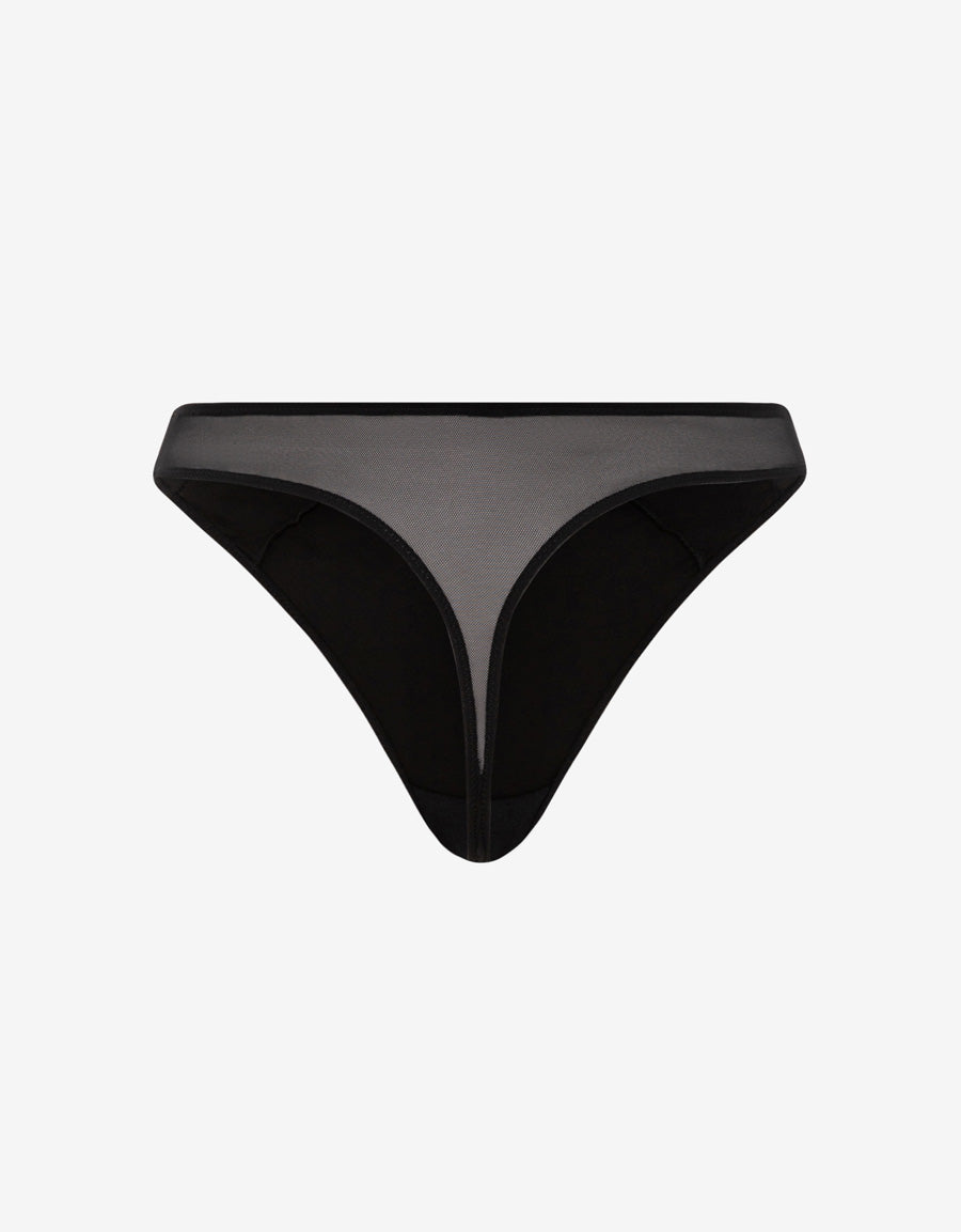 Embroidered Satin Thong Panty