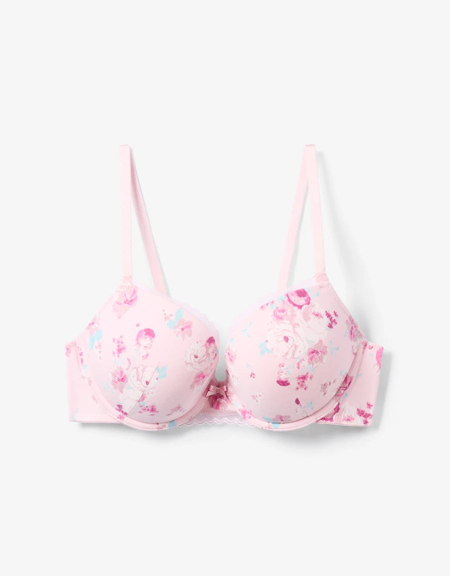 Floral Print Push-Up Plunge Bra