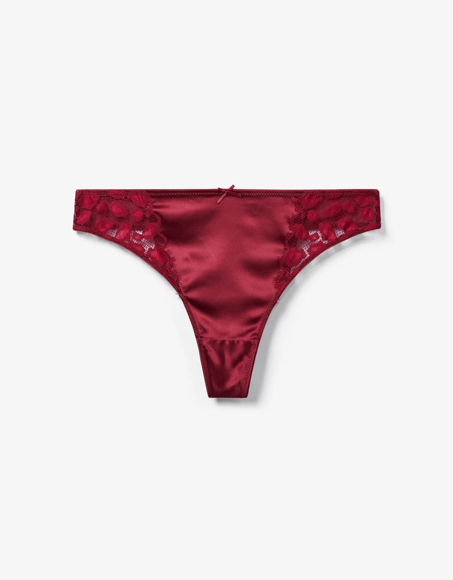 Lace-Trim Satin Thong Panty