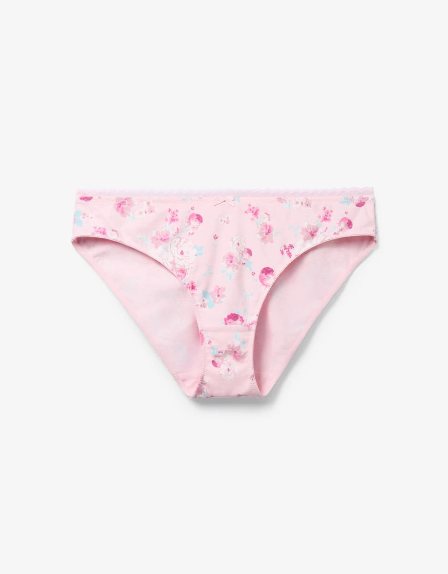 Lace-Trim Floral Print Bikini Panty