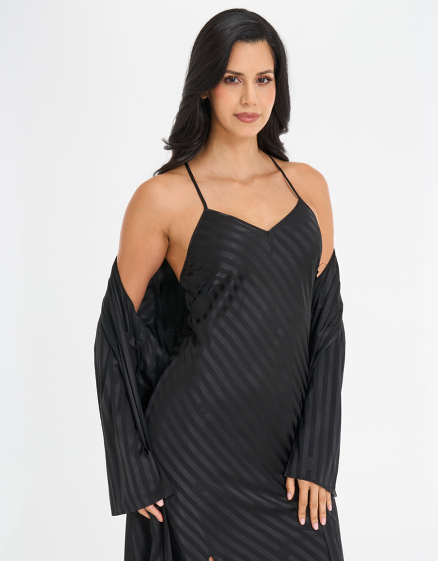 Satin Long Dress and Robe Set