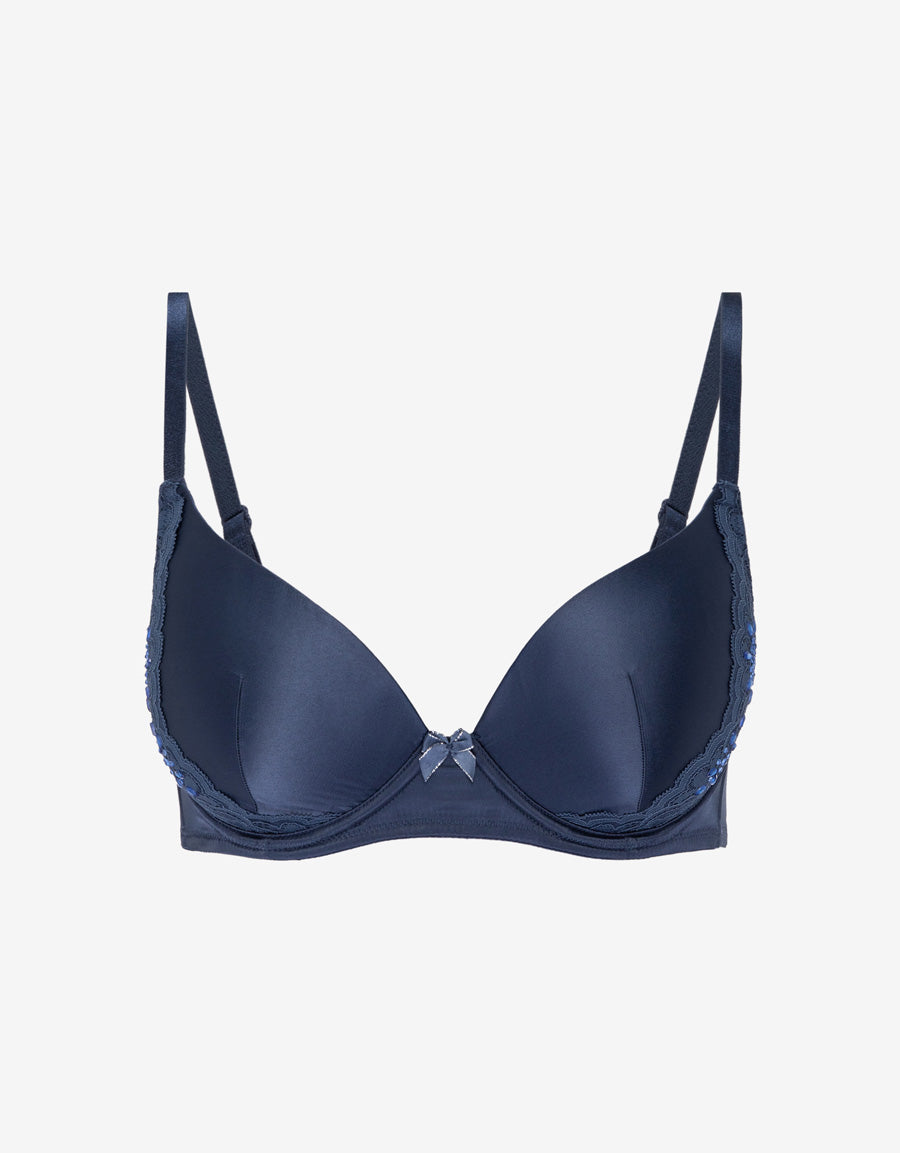 Sparkle Lace-Trim Satin Plunge Bra