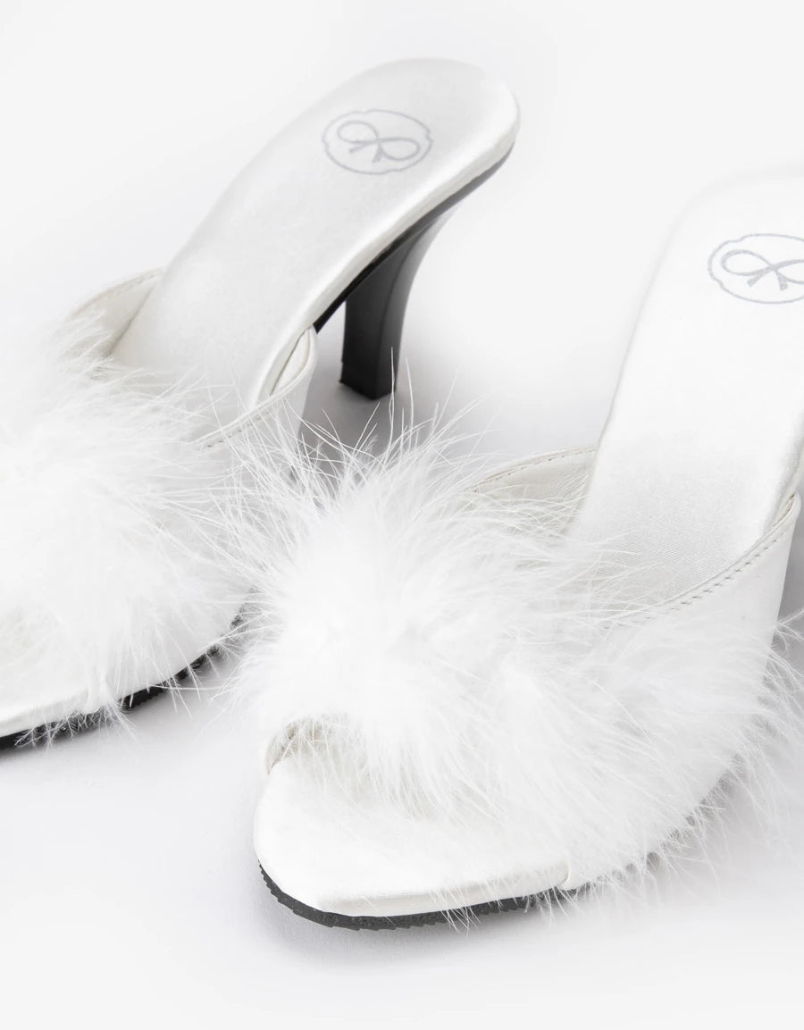Feather-Trim Open-Toe Heel Slipper