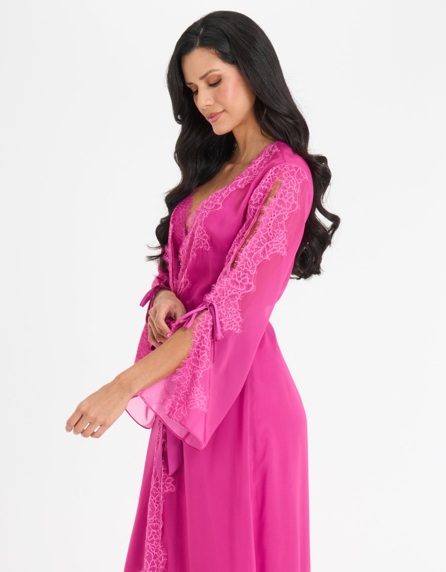 Lace-Trim Sheer Chiffon Long Robe