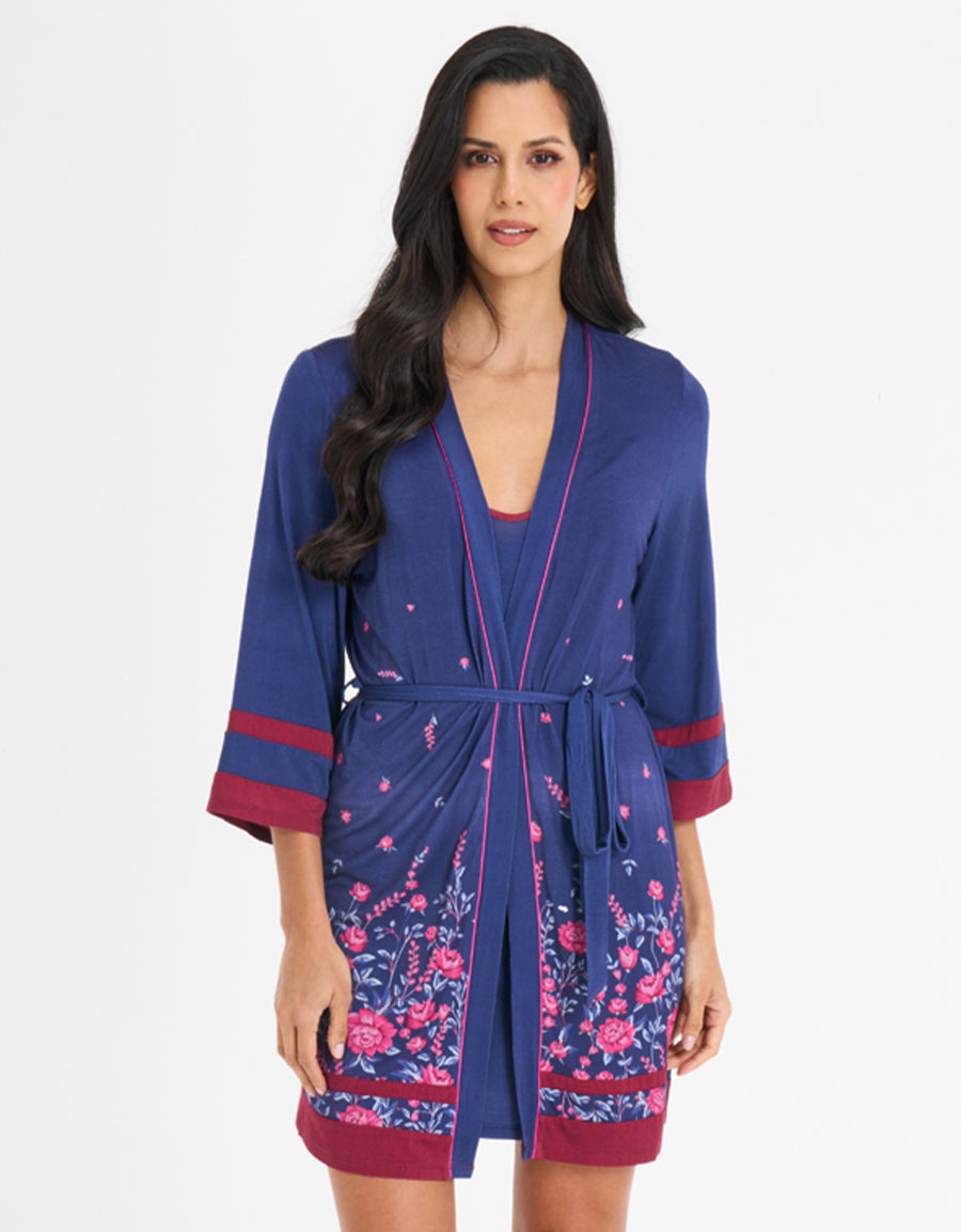 Floral Print Short Dress and Robe Set