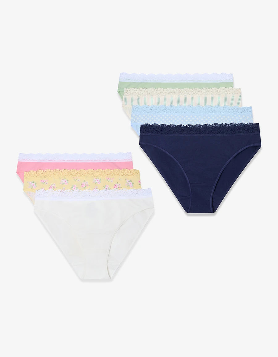 7-Pack Lace-Trim Cotton Bikini Panties