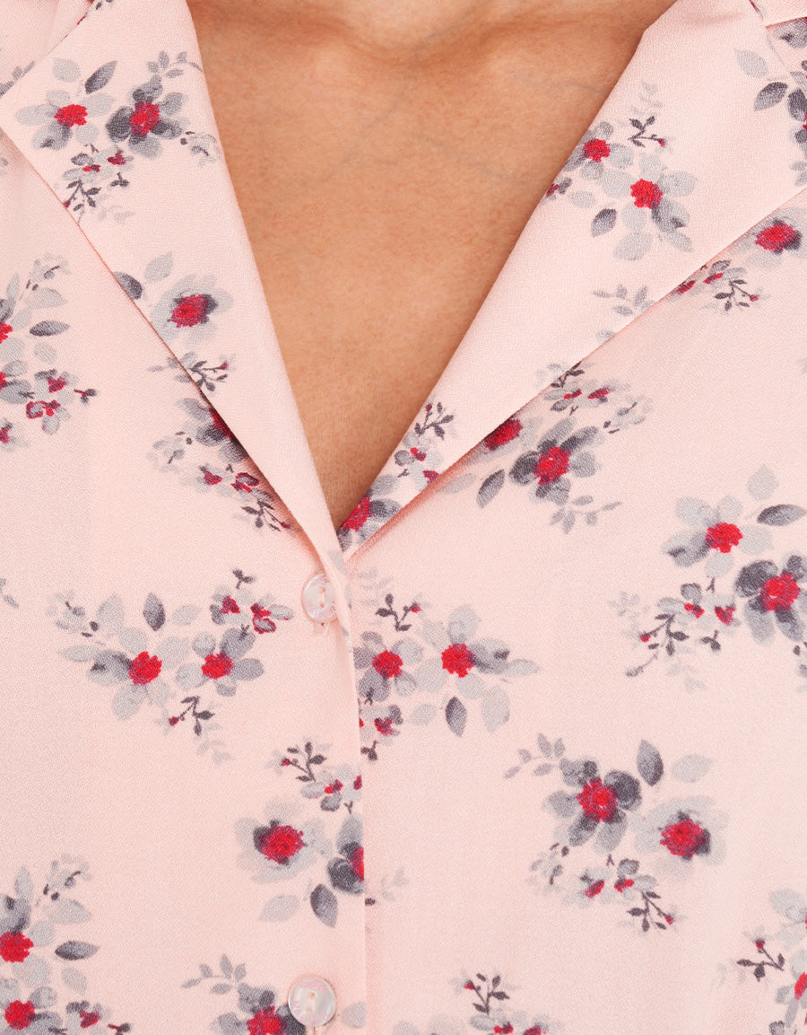 Light Pink Floral Short-Sleeve Long Pajama Set