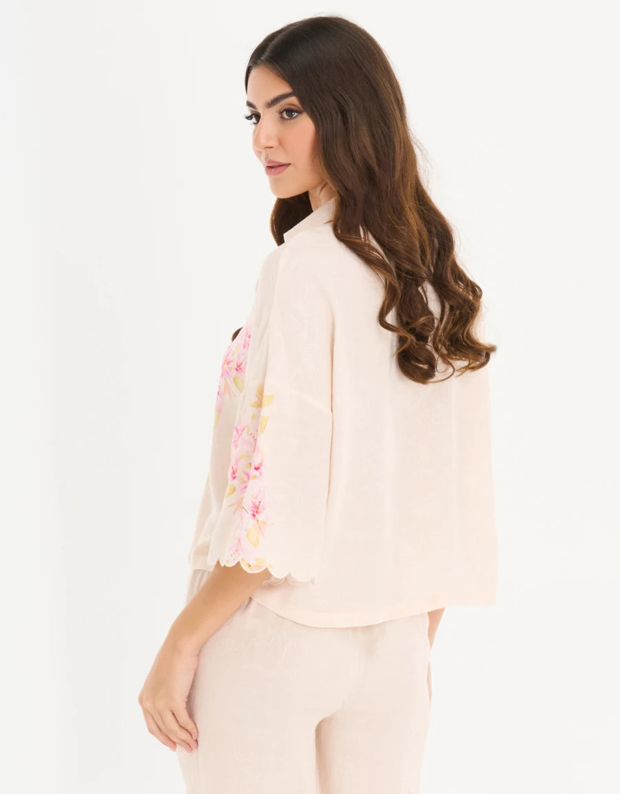 Floral Print Jacquard Pajama Set