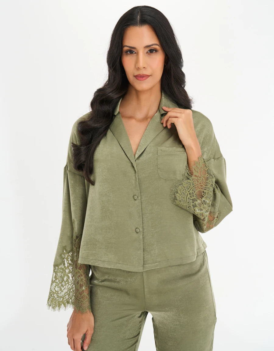 Lace-Trim Satin Pajama Set