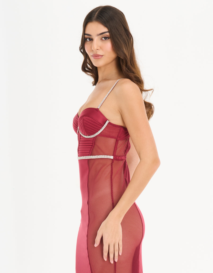 Satin Glamour Long Dress in Red
