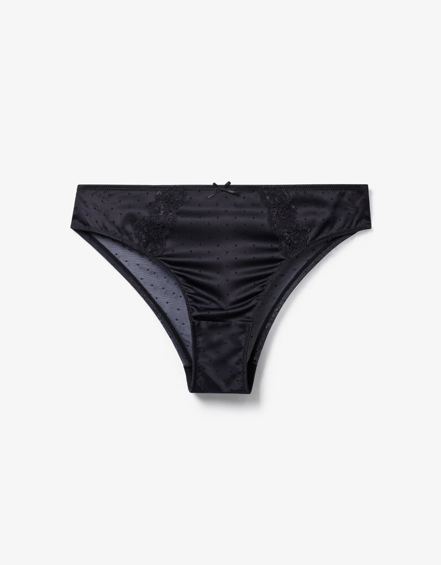 Lace-Trim Satin Brazilian Panty