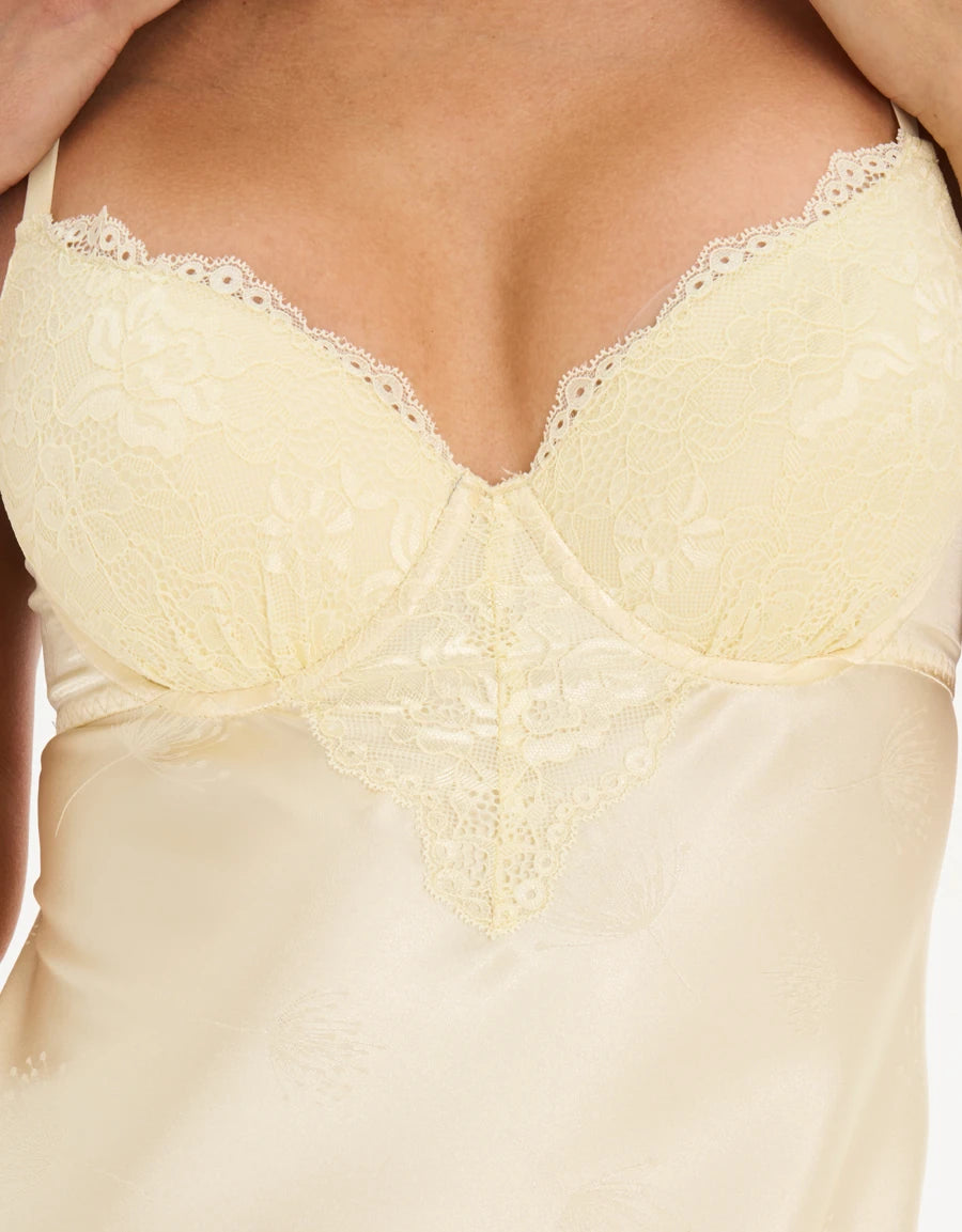 Lace-Trim Jacquard Satin Long Nightdress