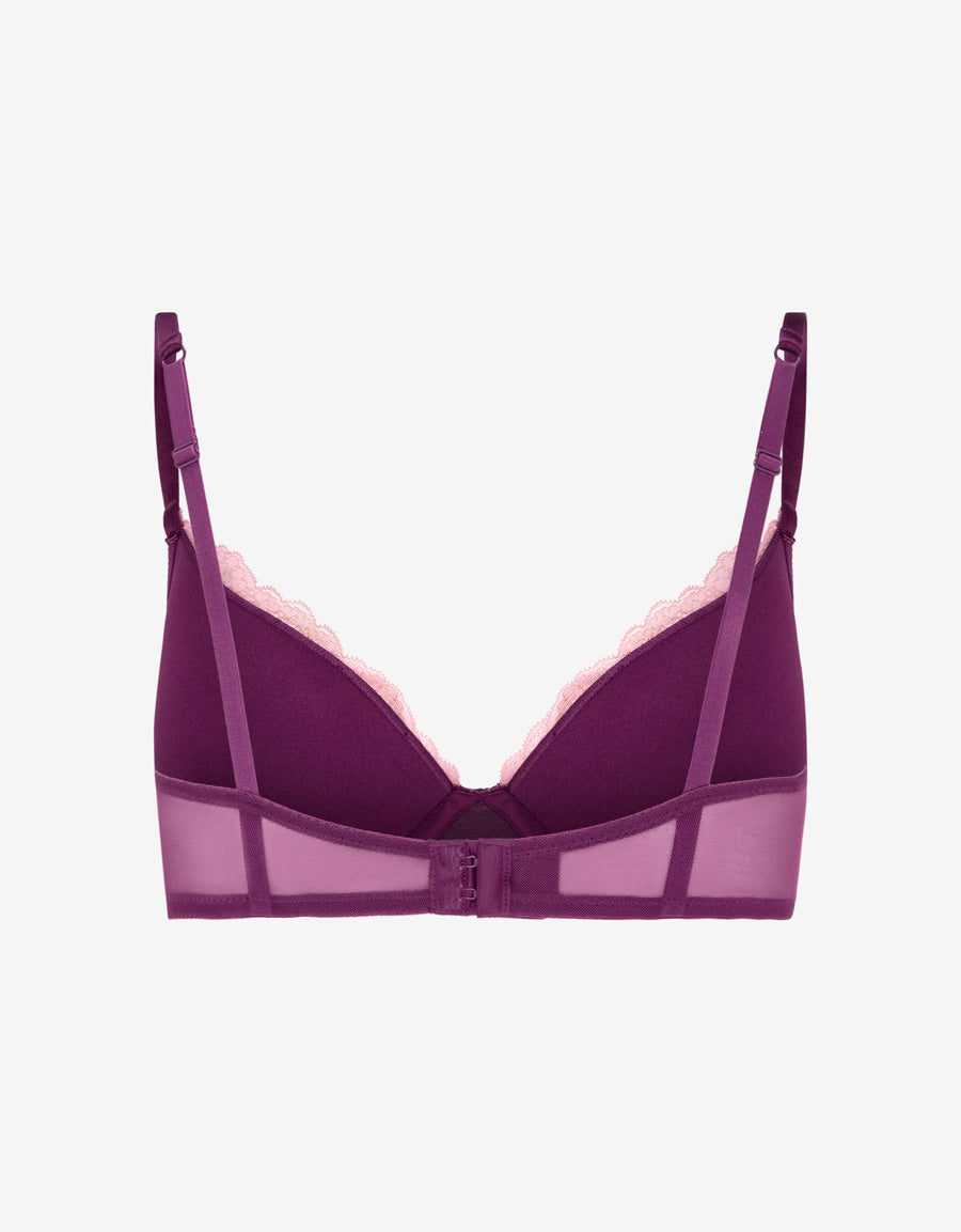 Lace-Trim Satin Plunge Bra