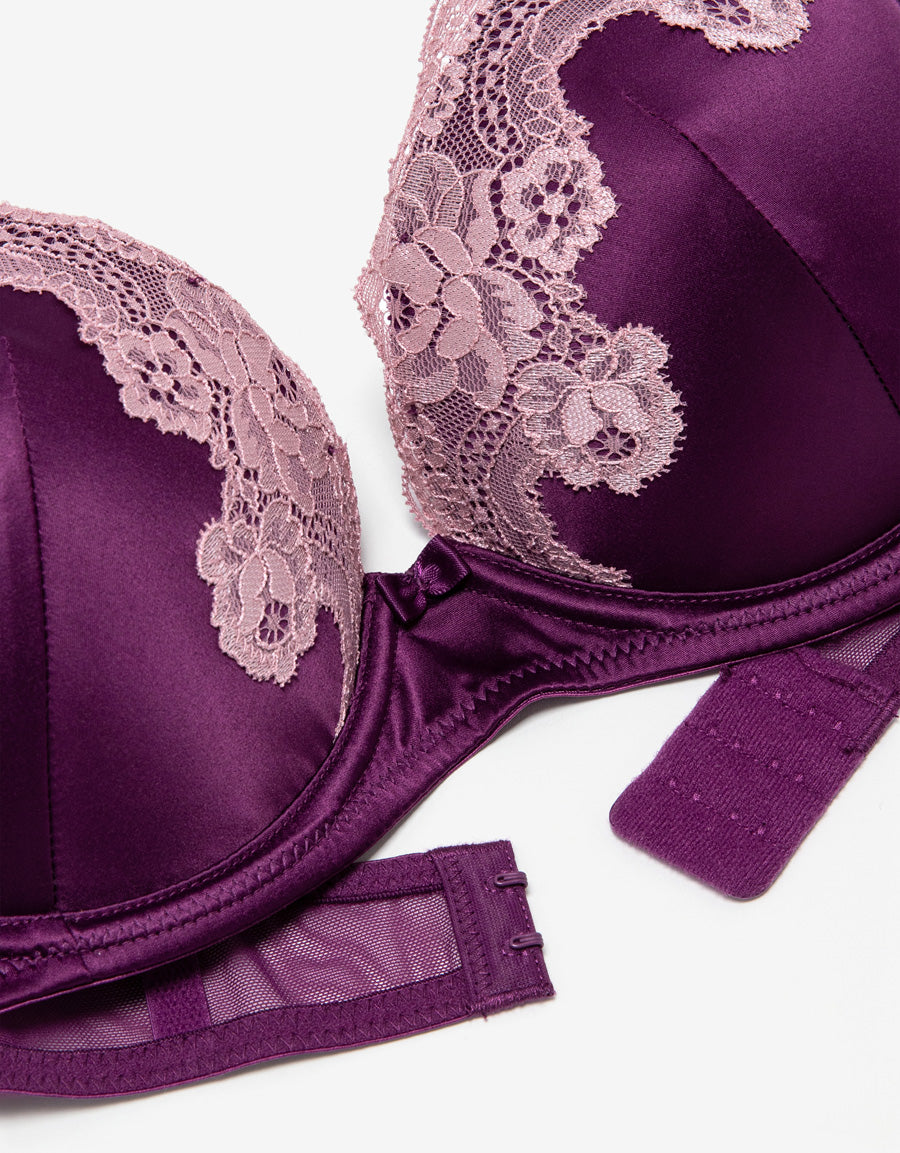 Lace-Trim Satin Plunge Bra