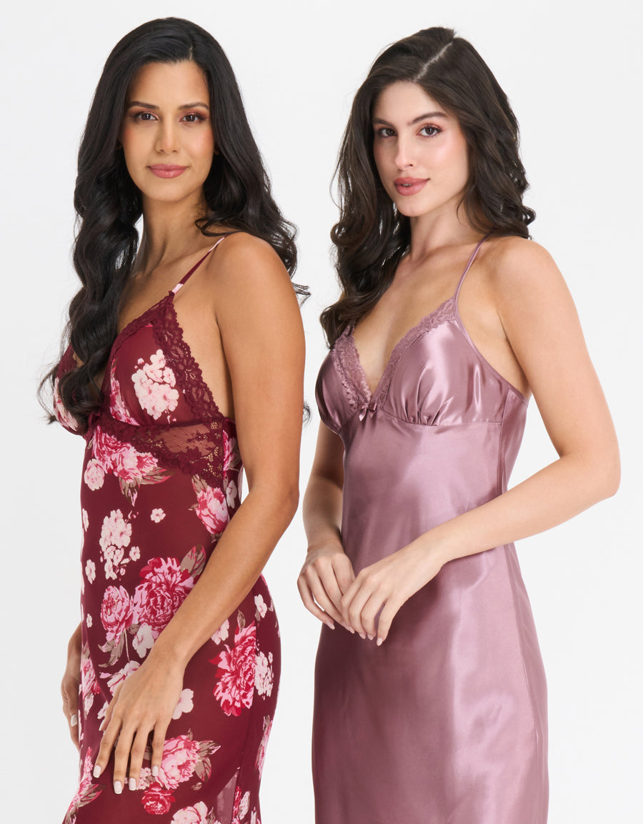 2-Pack Satin and Chiffon Long Dresses