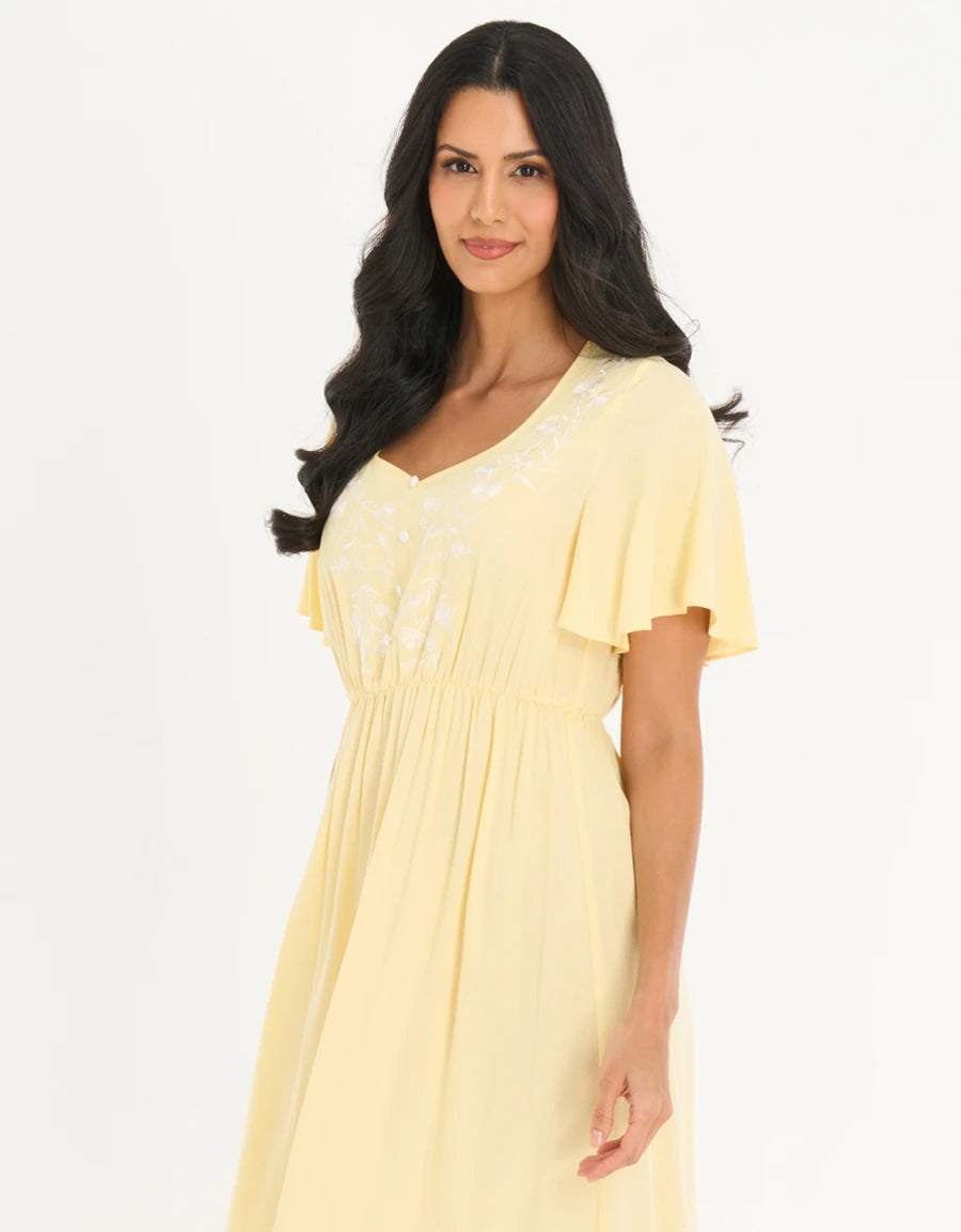 Embroidered Crinkle Viscose House Dress