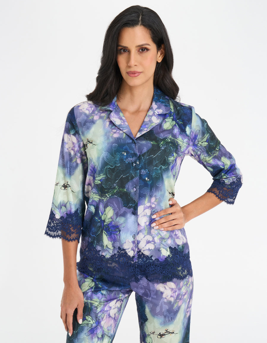 Lace-Trim Floral Print Pajama Set