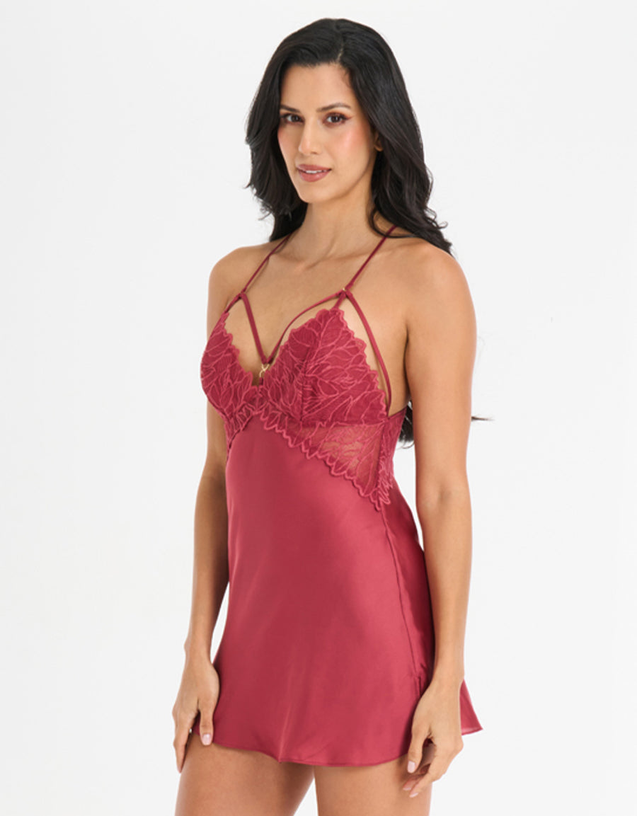 Lace-Trim Satin Short Dress