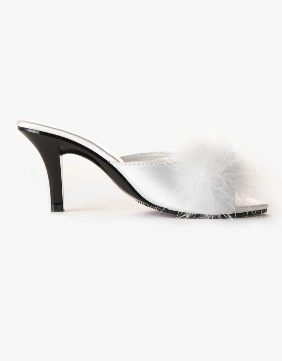 Feather-Trim Open-Toe Heel Slipper