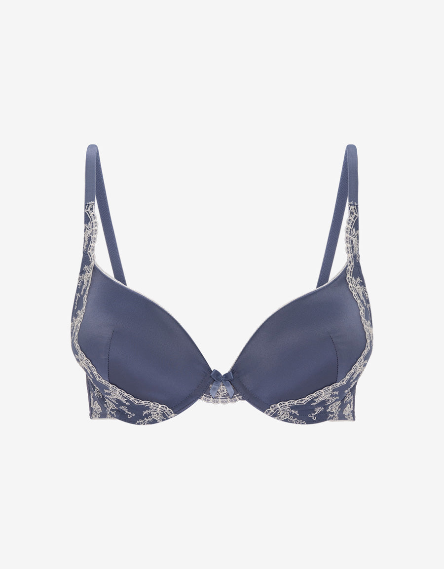 Embroidered Satin Plunge Bra