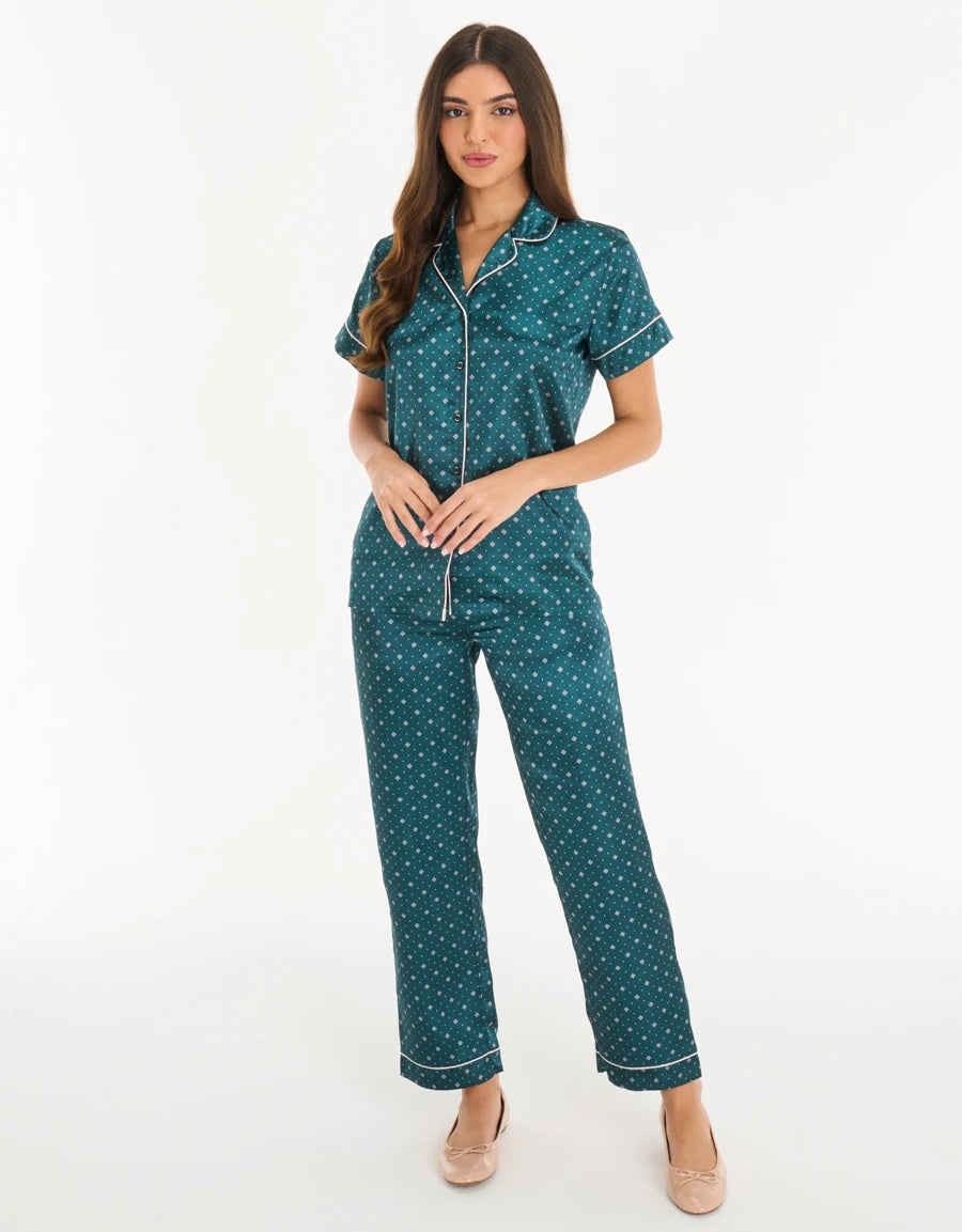Floral Print Satin Pajama Set