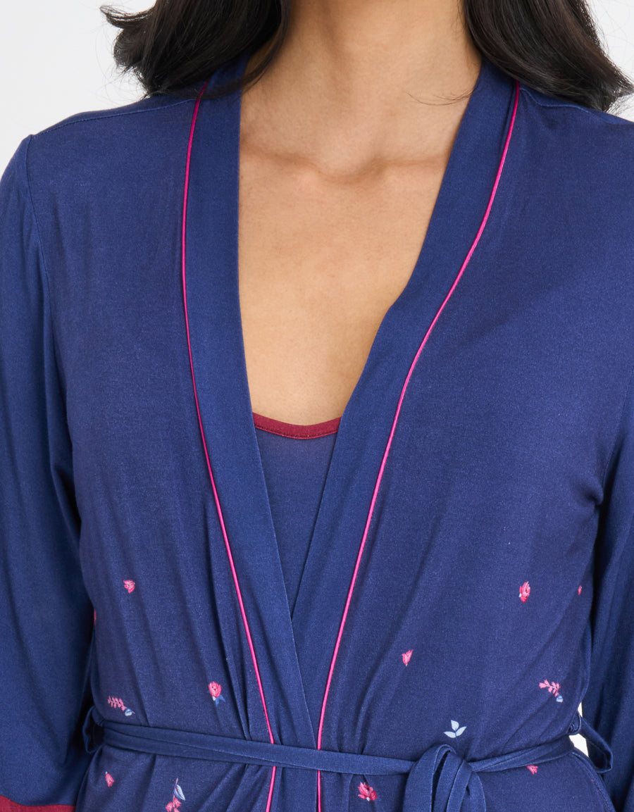 Floral Print Short Dress and Robe Set