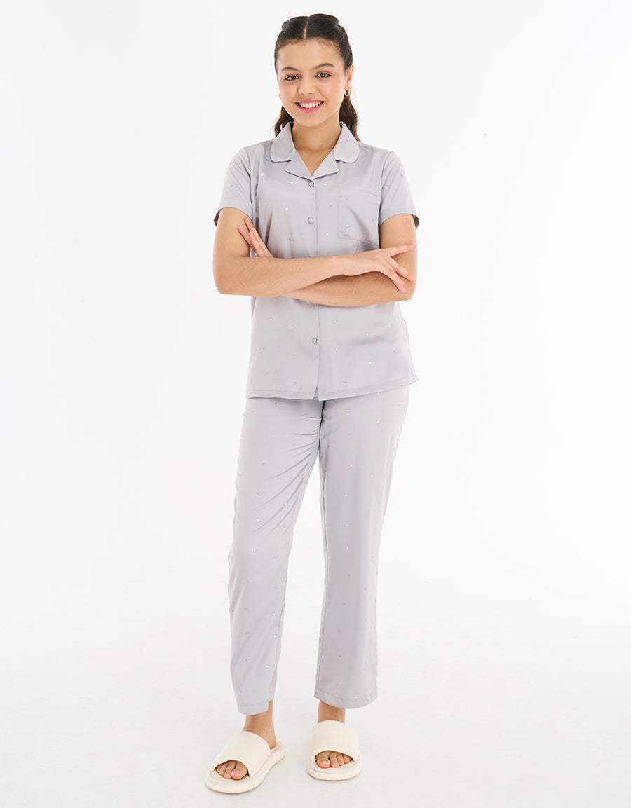 Short Sleeve Satin Pajama Set
