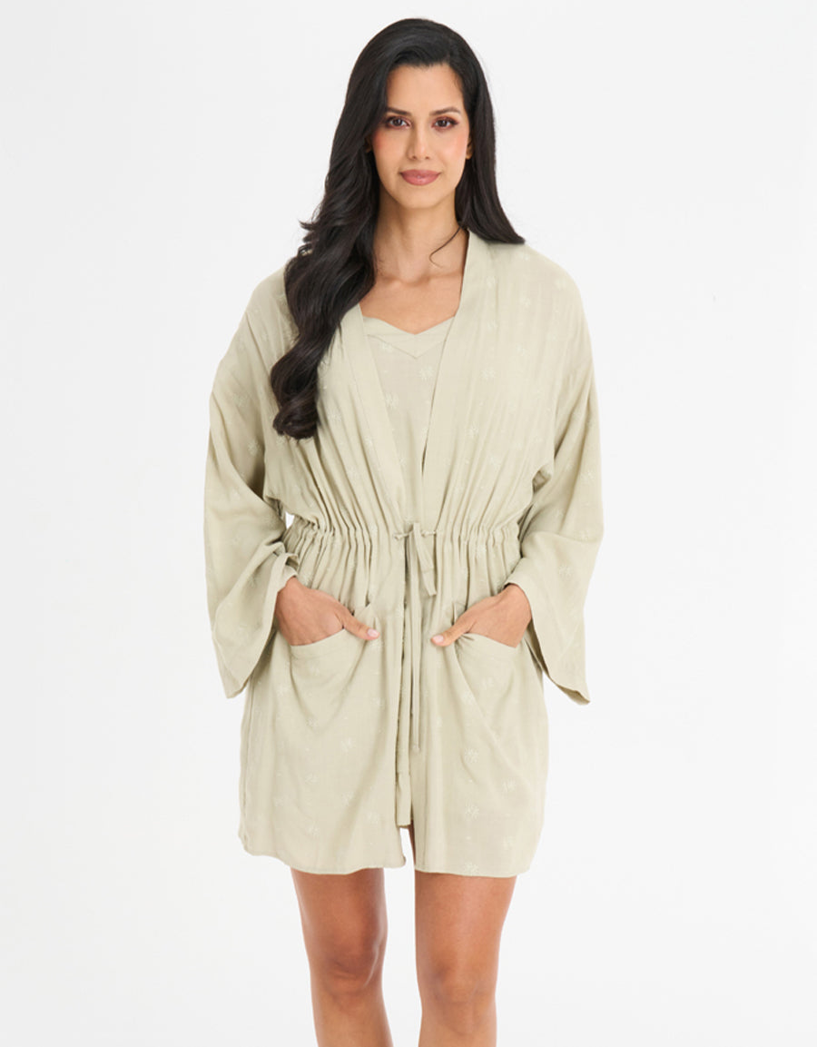 Embroidered Short Dress and Robe Set