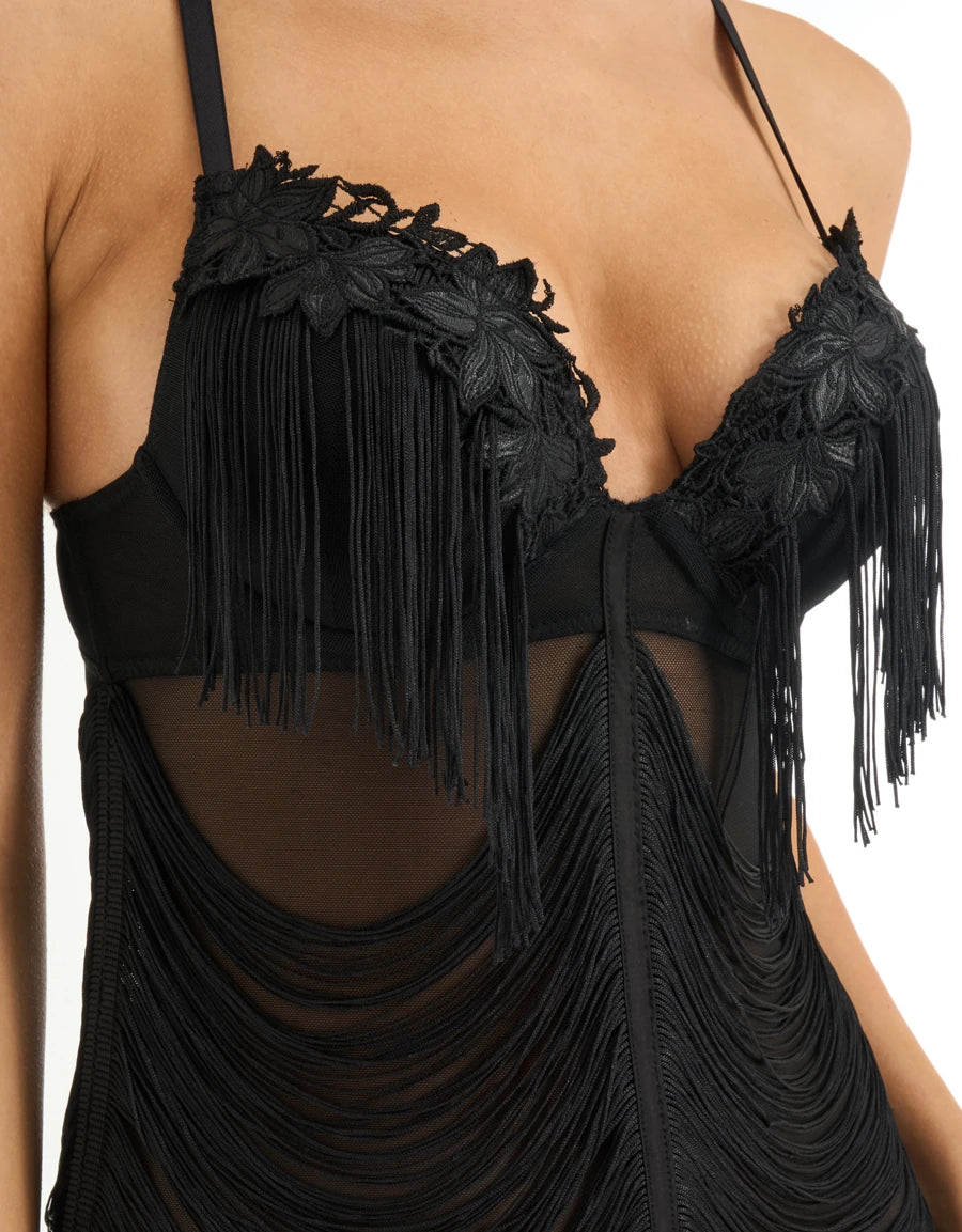 Fringe-Trim Sheer Babydoll