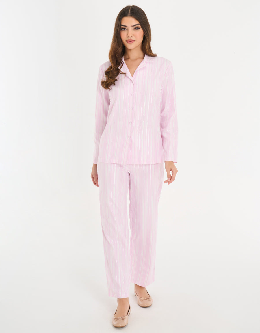 Long-Sleeve Shirt with Pants Pajama Set in Lilac
