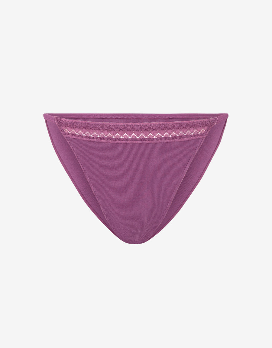 Lace-Trim Cotton Rib Tanga Panty