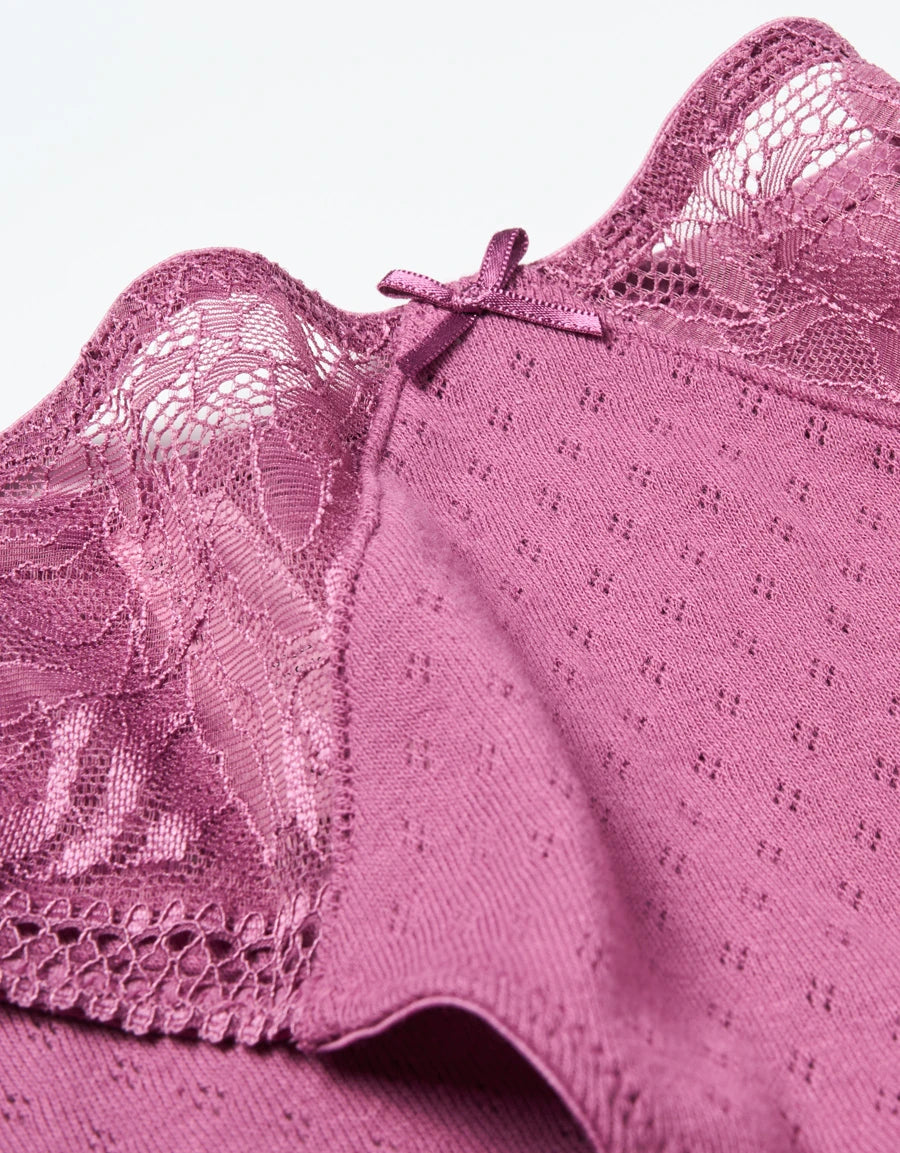Lace-Trim Pointelle Cotton Brazilian Panty