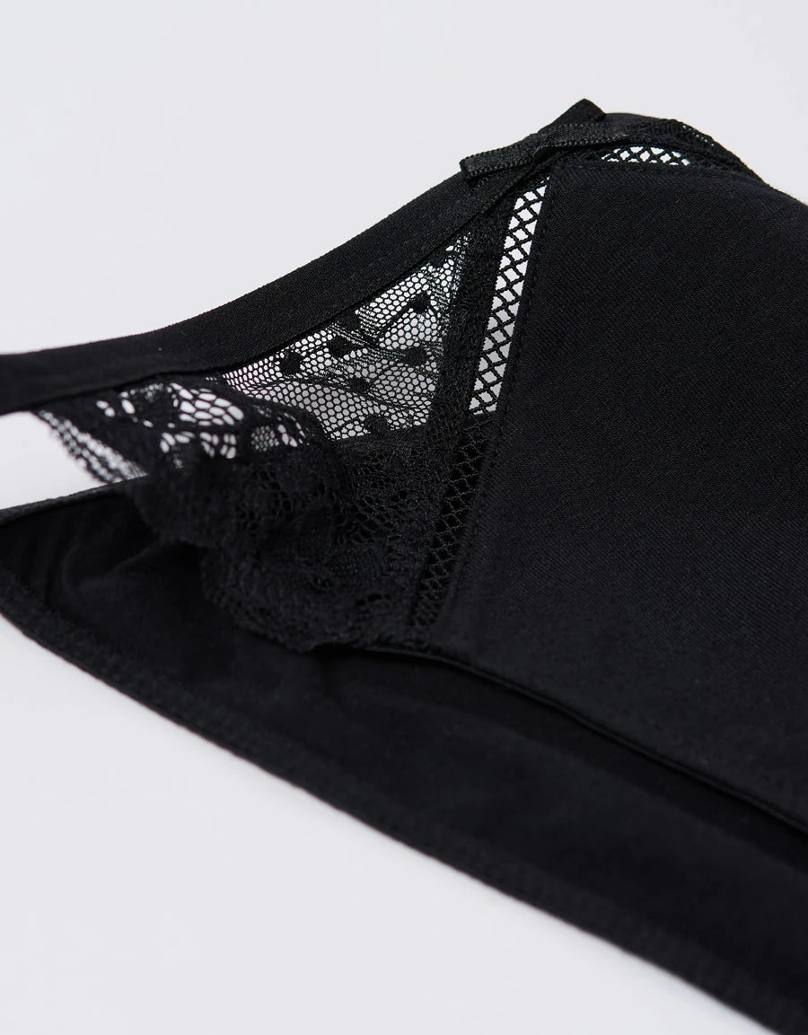 Lace-Trim Cotton Tanga Panty