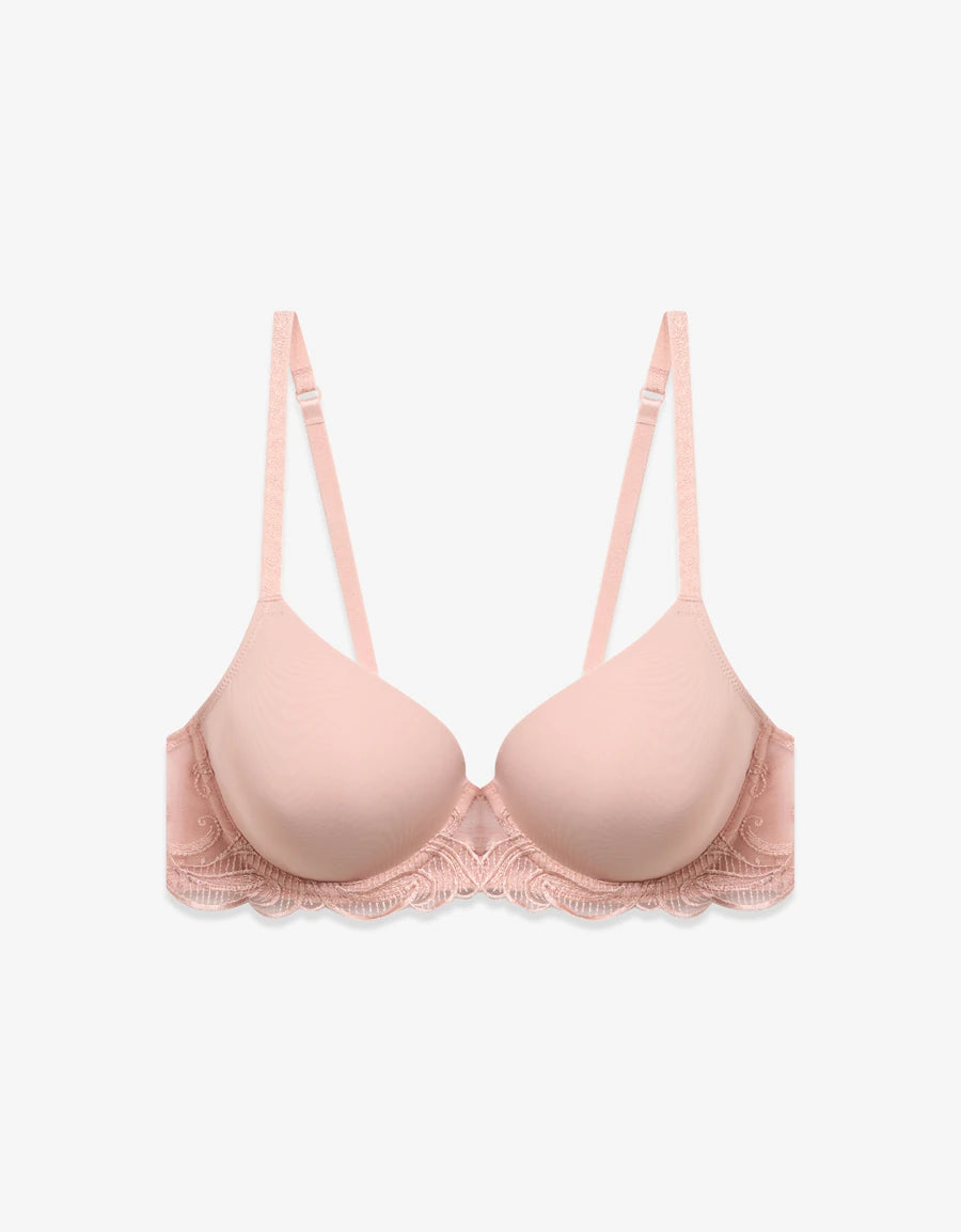 Embroidered Lace-Trim Padded Plunge Bra