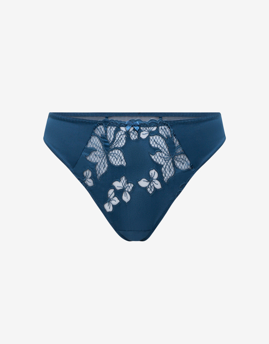 Embroidered Satin Thong Panty