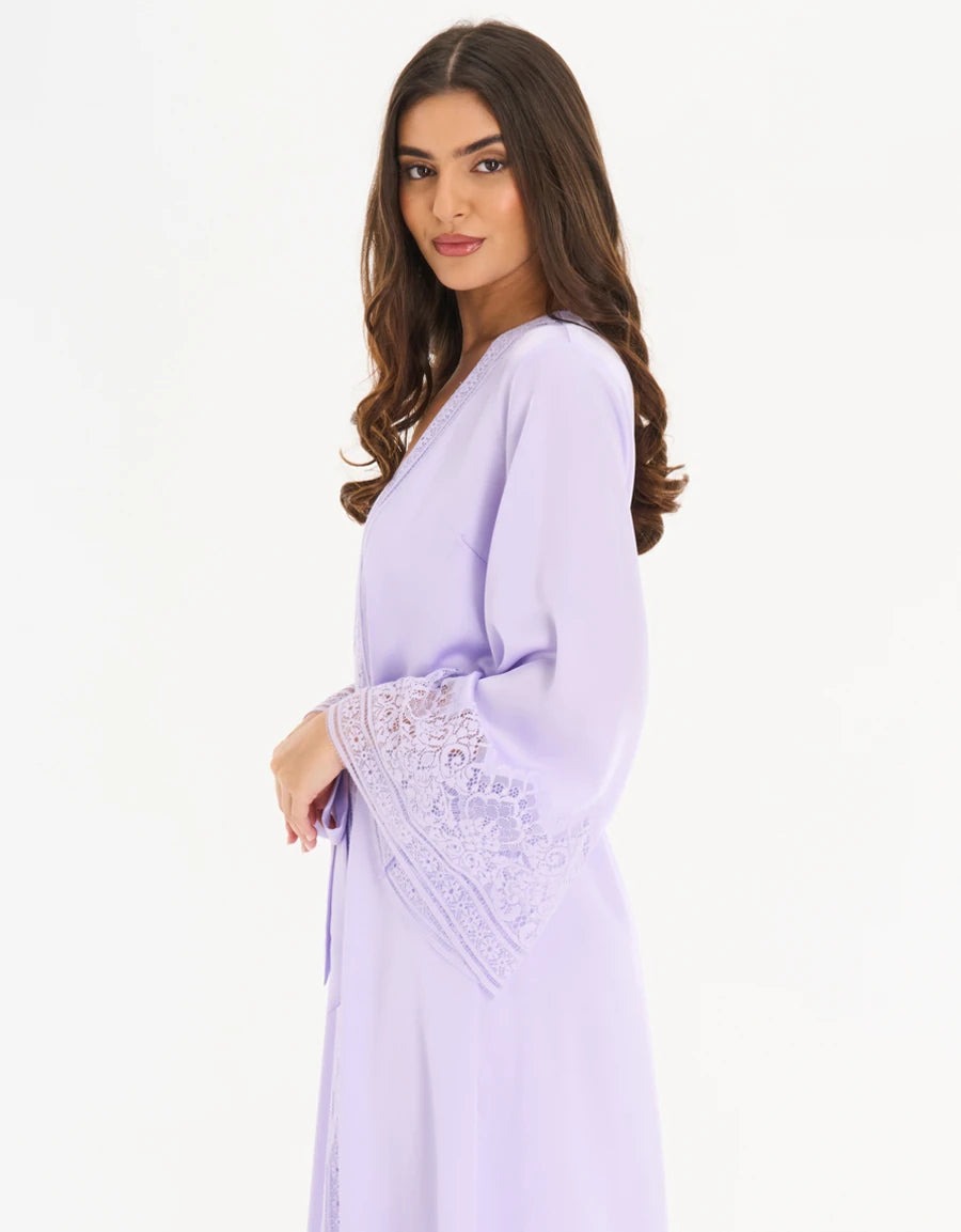 Lace-Trim Satin Long Robe