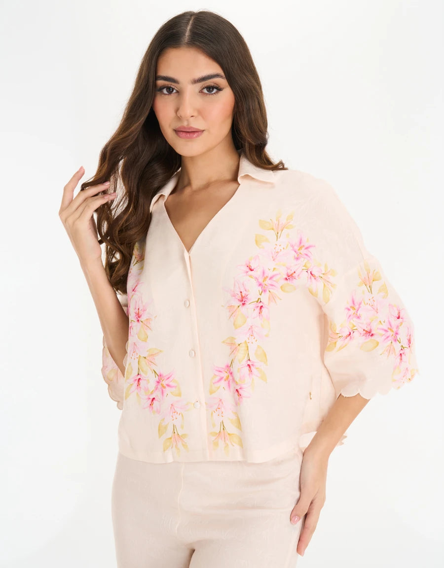 Floral Print Jacquard Pajama Set