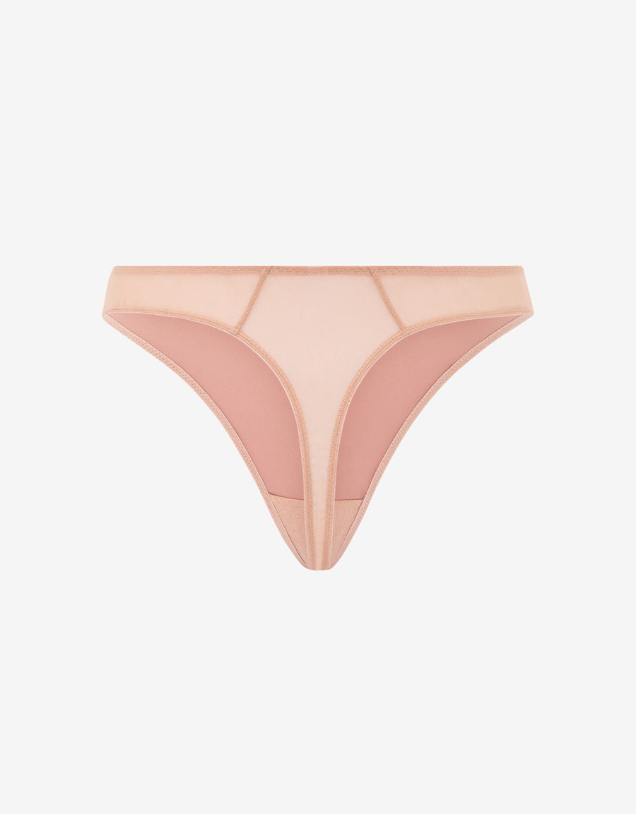 Sparkle Lace-Trim Satin Thong Panty