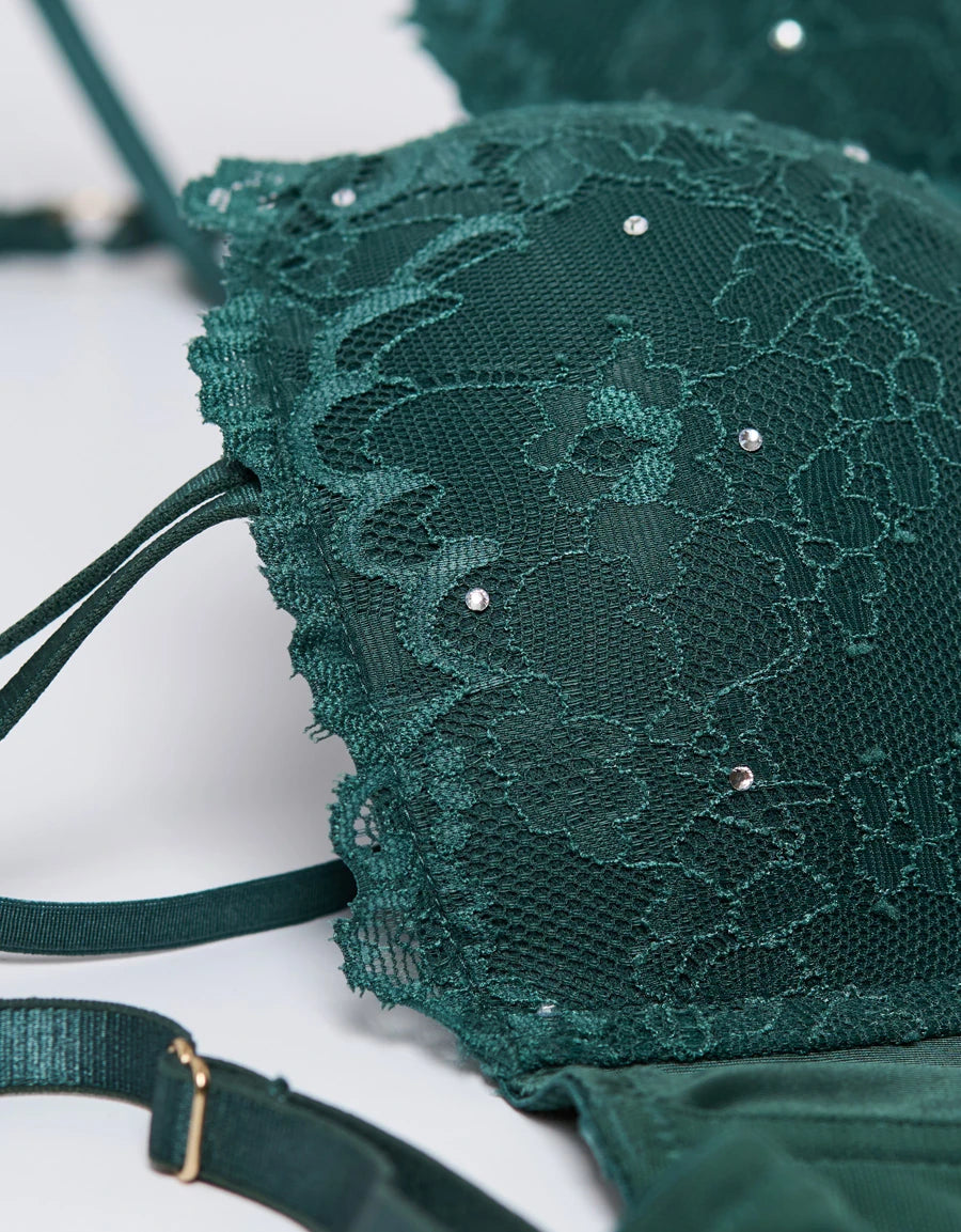 Diamante Detail Lace Double Push-Up Bra